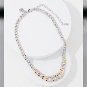 WHBM Silver and Gold Chain pave link Necklace